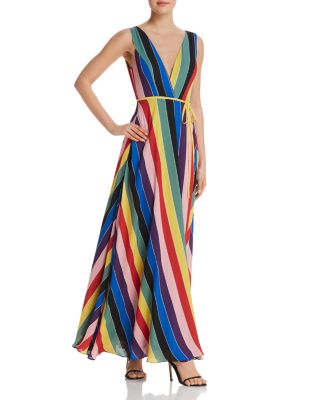 AQUA Rainbow Striped Maxi Wrap Dress ...
